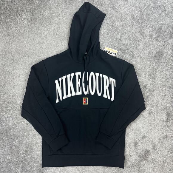 NikeCourt Hoodie Mens Medium Black Tennis Pullover Dri-FIT Sweatshirt FQ2093-010 - Picture 1 of 11